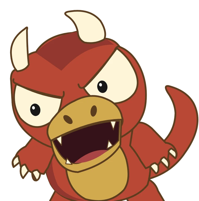 Goro, the red dragon with cream horns, roaring