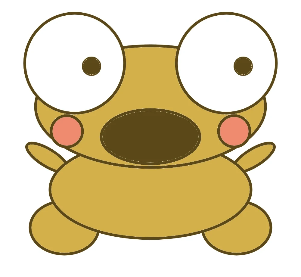 A close-up fan drawing of golden Kero with enormous white eyes, pink cheeks and a wide dark open mouth on a white background.