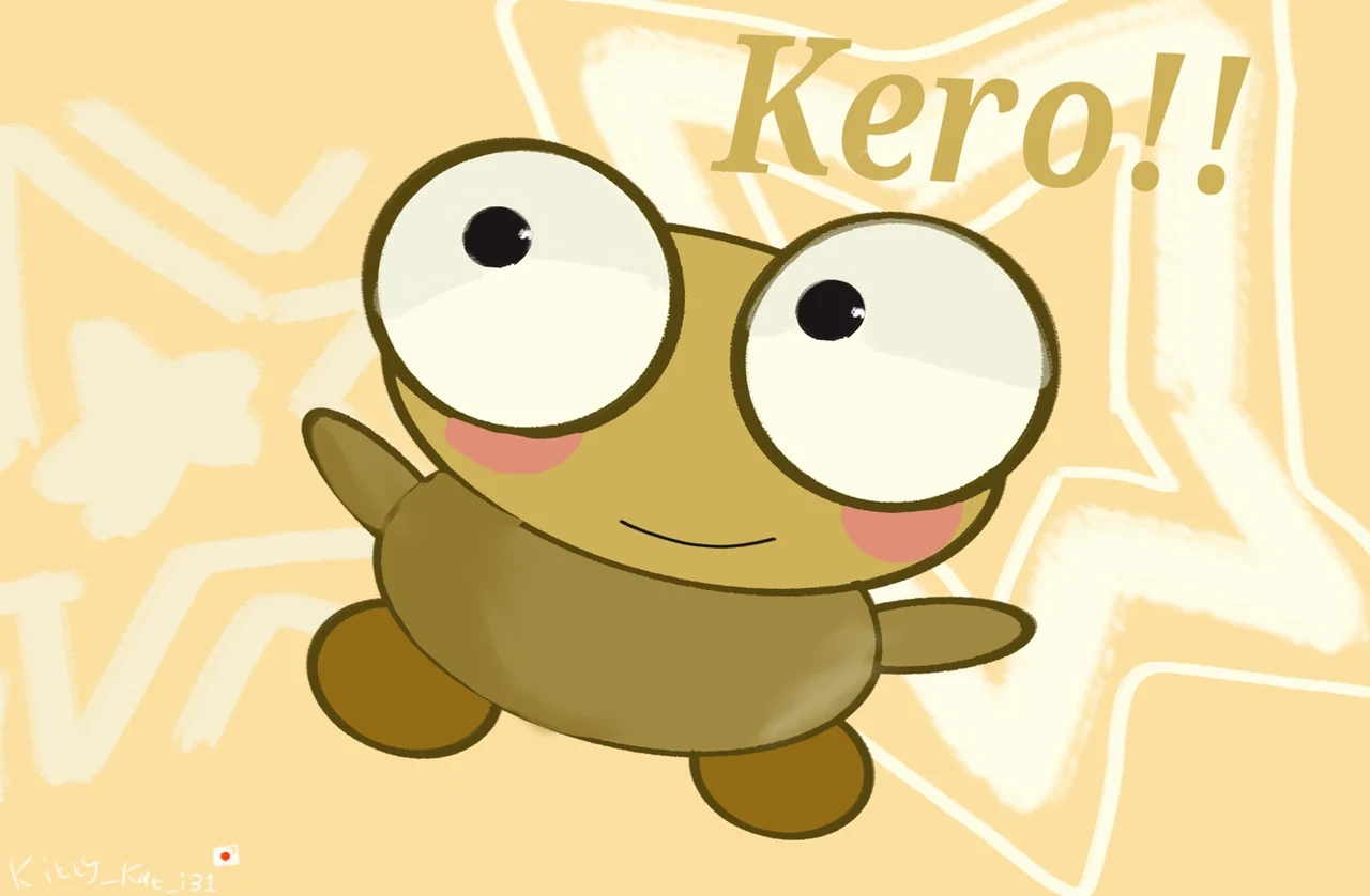 KITTYKAT’s smiling golden Kero floats among cream stars, with “Kero!!” lettering and the artist’s signature.