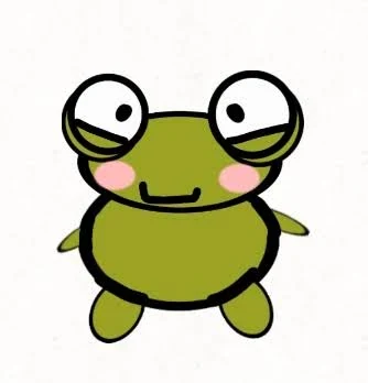 A simple olive-green drawing of Kero with huge round eyes, rosy cheeks, small arms and feet on a white background.